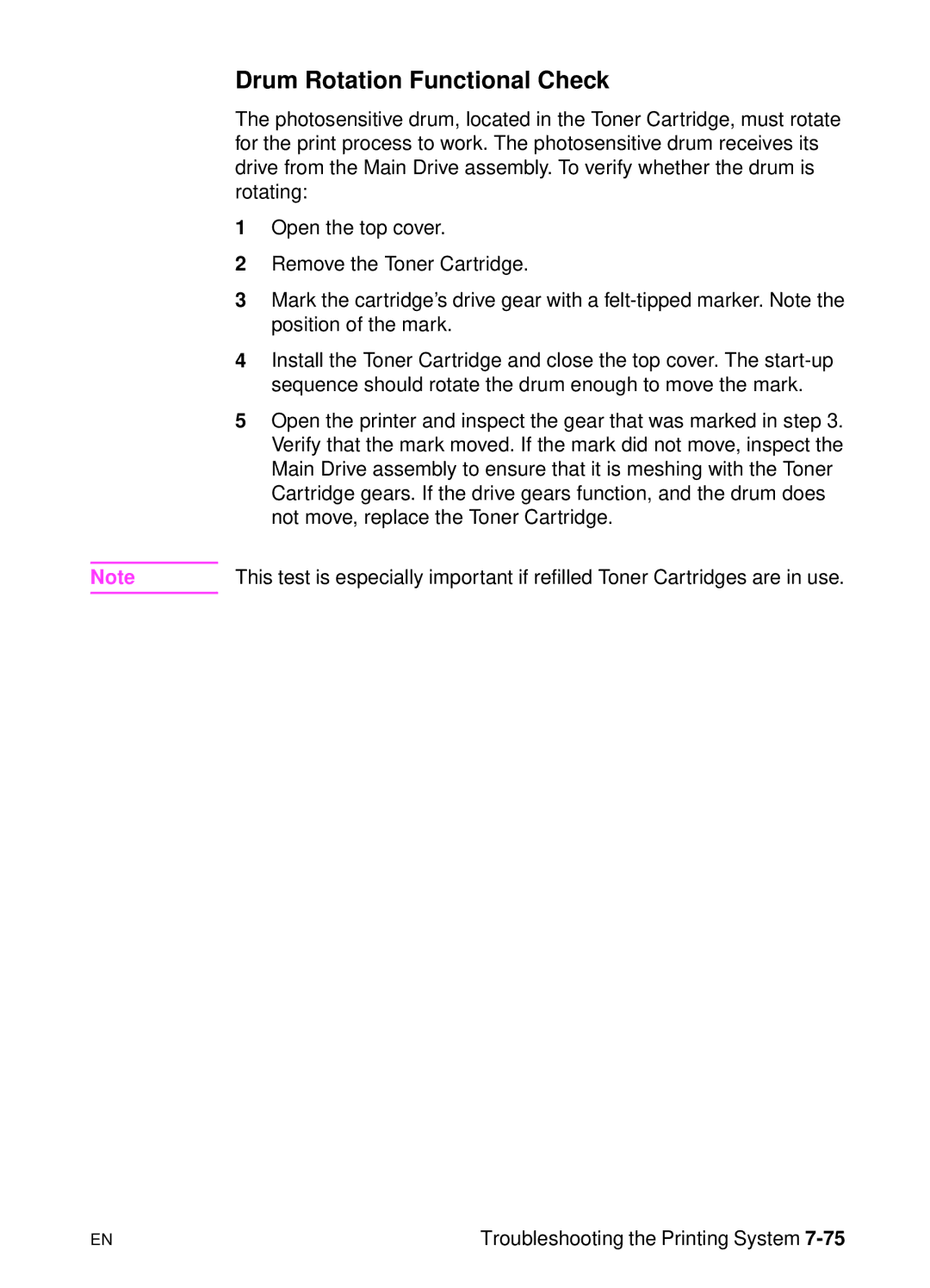 HP 5000n manual Drum Rotation Functional Check 