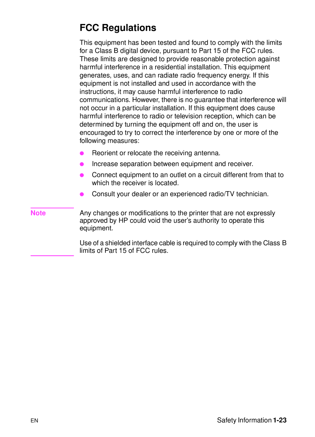 HP 5000n manual FCC Regulations 