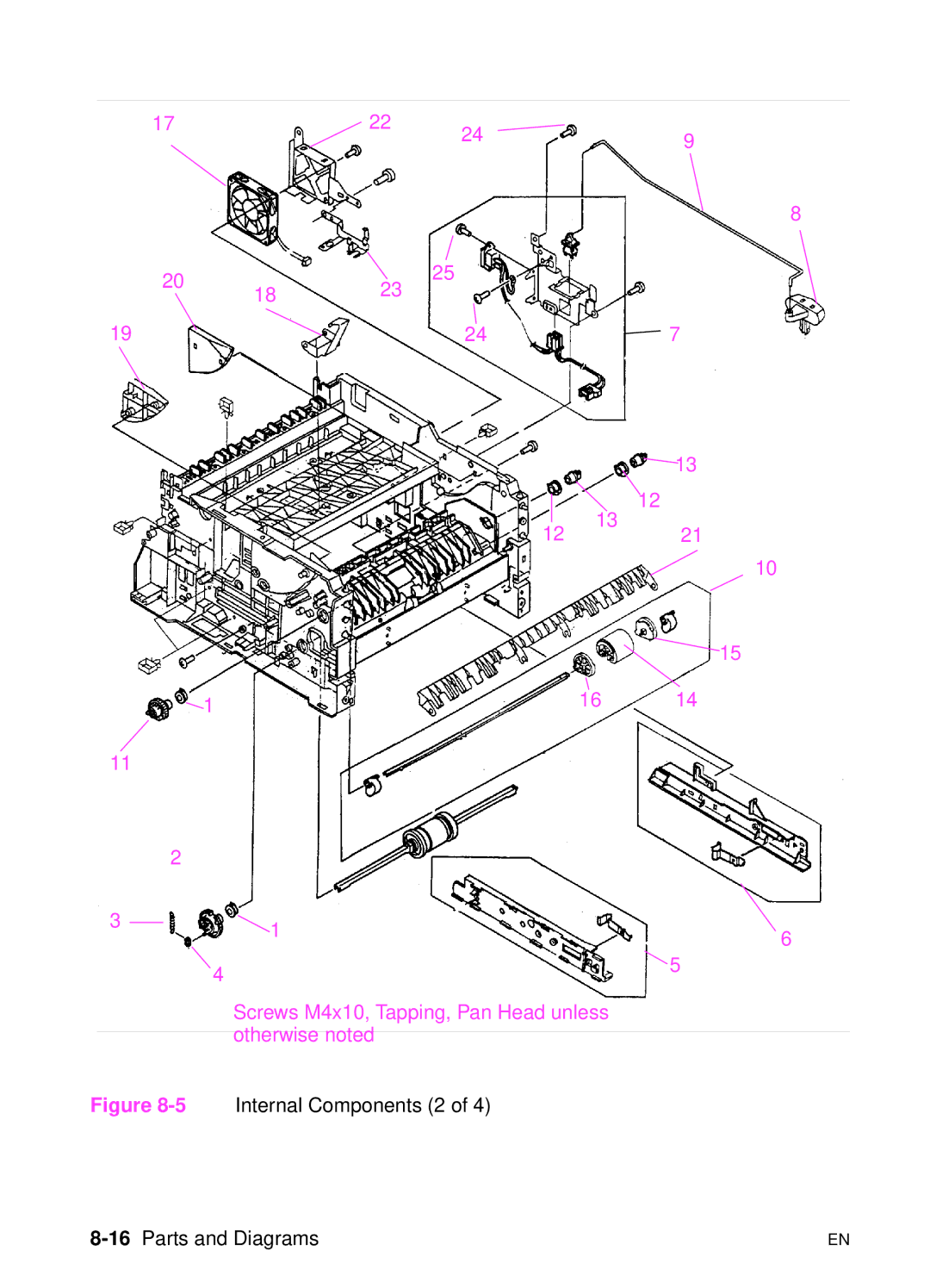 HP 5000n manual 5Internal Components 2, 16Parts and Diagrams 