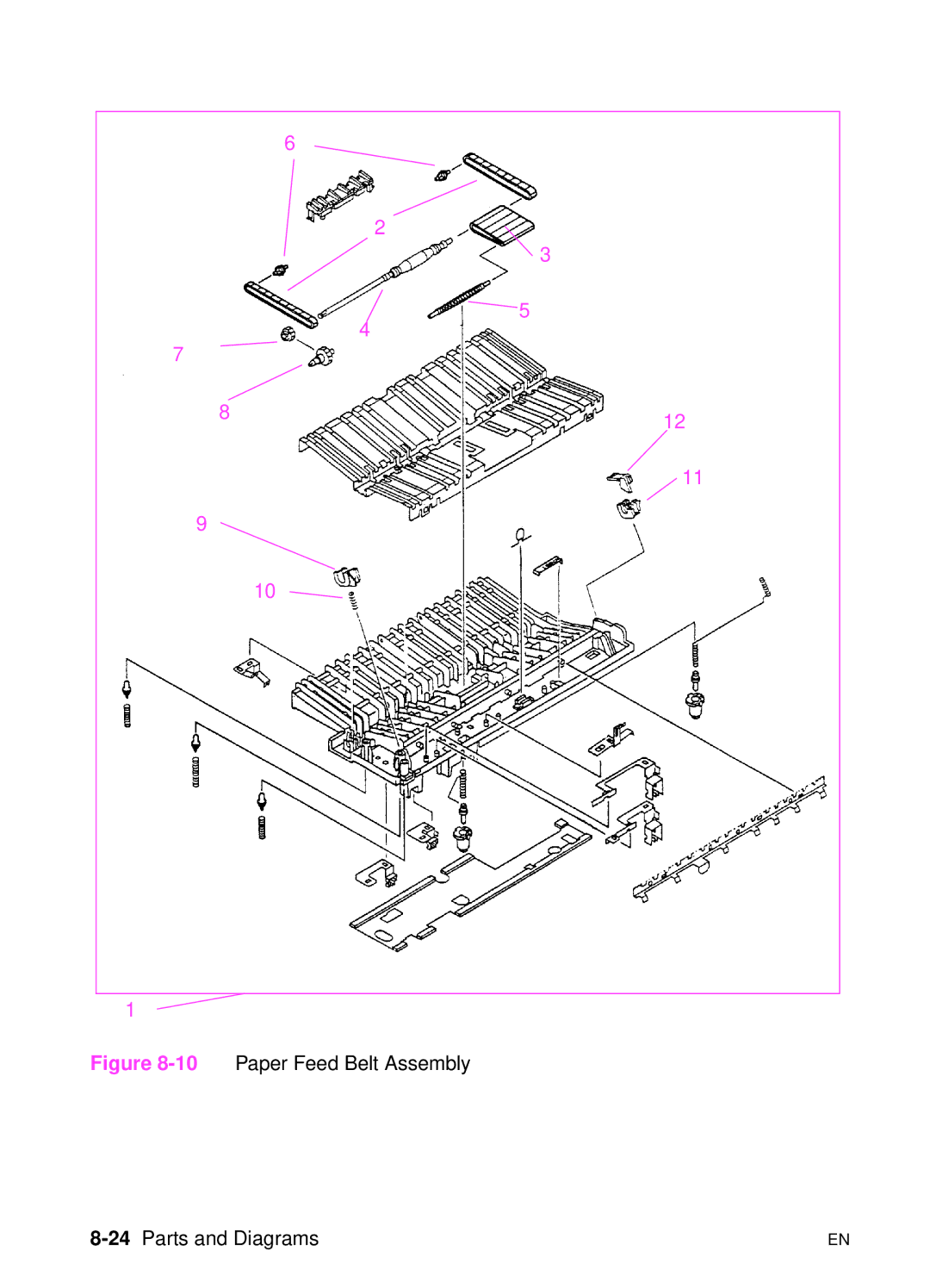 HP 5000n manual 10Paper Feed Belt Assembly, 24Parts and Diagrams 