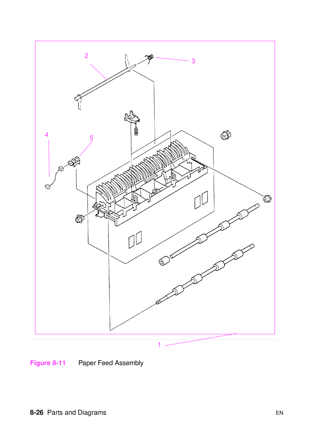 HP 5000n manual 11Paper Feed Assembly, 26Parts and Diagrams 