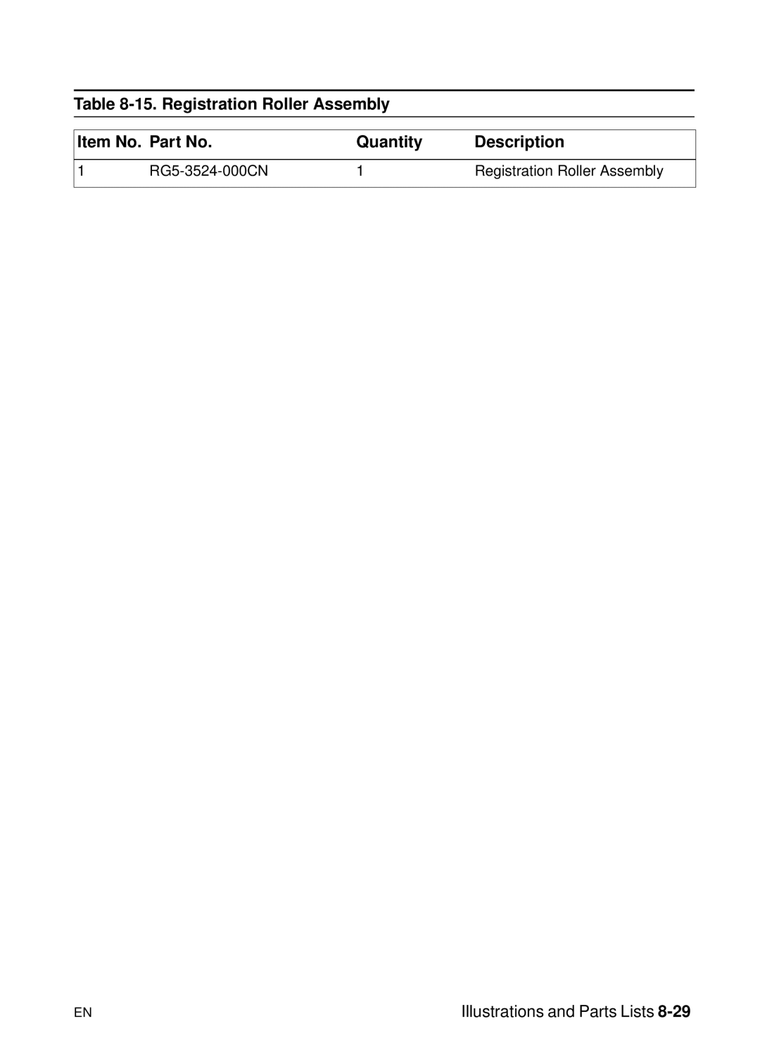 HP 5000n manual RG5-3524-000CN Registration Roller Assembly 