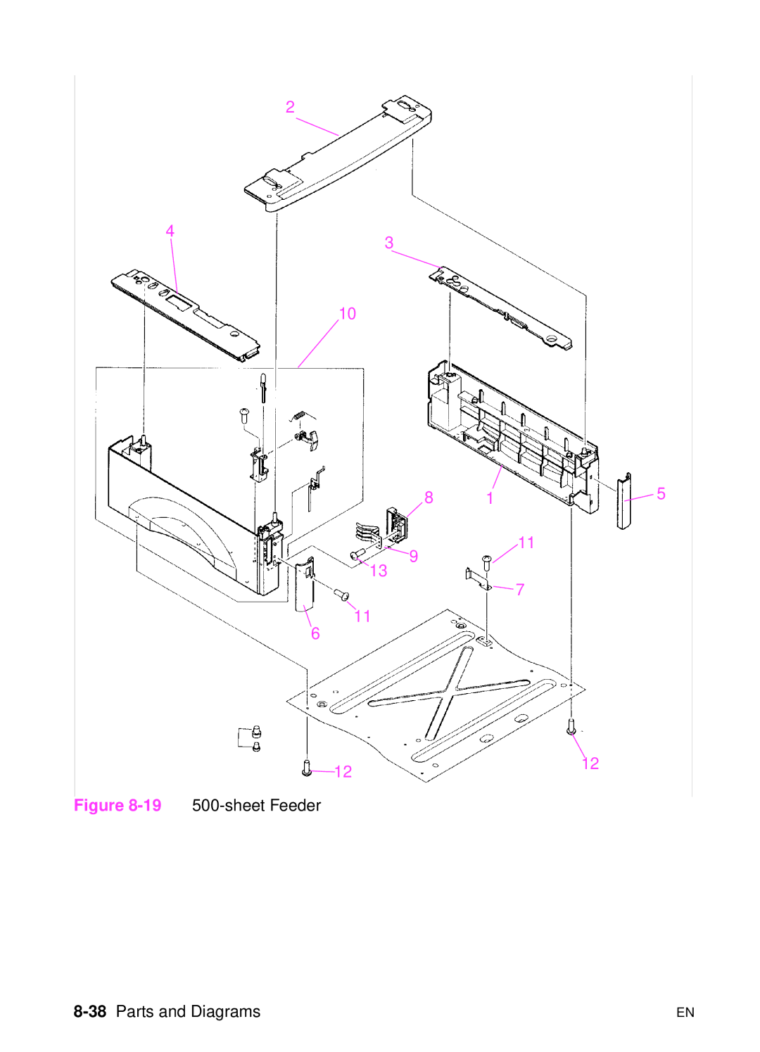 HP 5000n manual sheet Feeder, 38Parts and Diagrams 