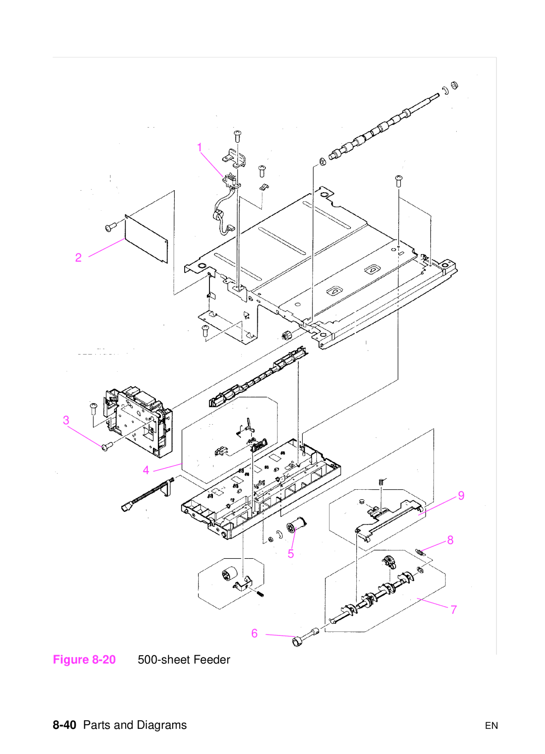 HP 5000n manual sheet Feeder, 40Parts and Diagrams 