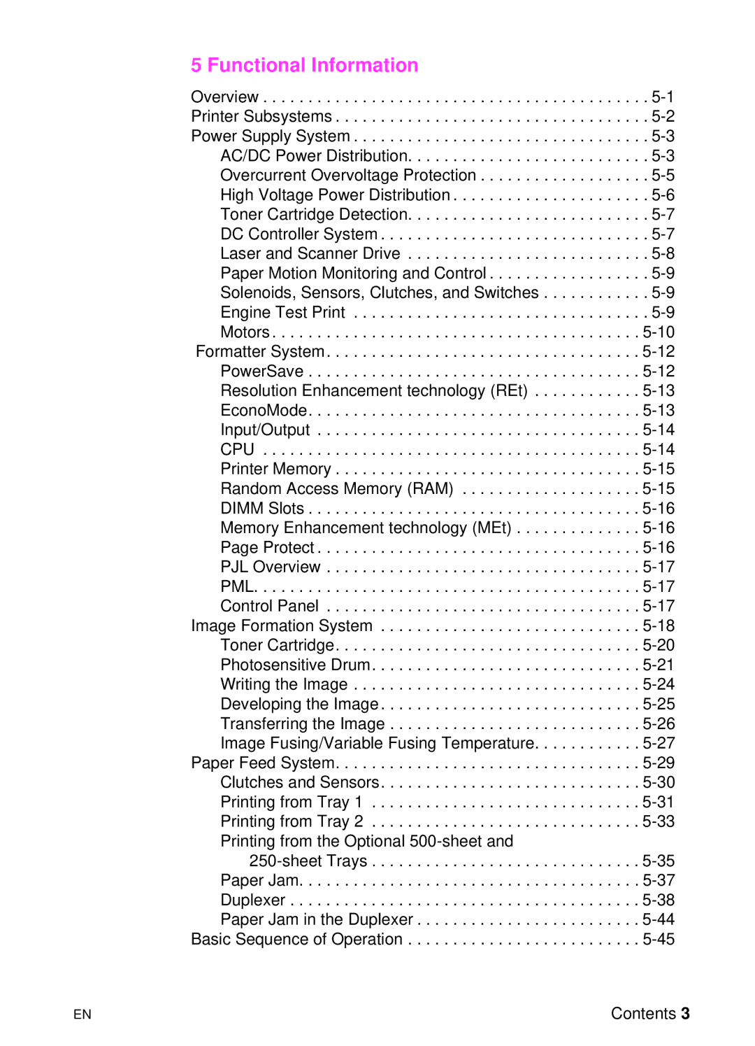 HP 5000n manual Functional Information 