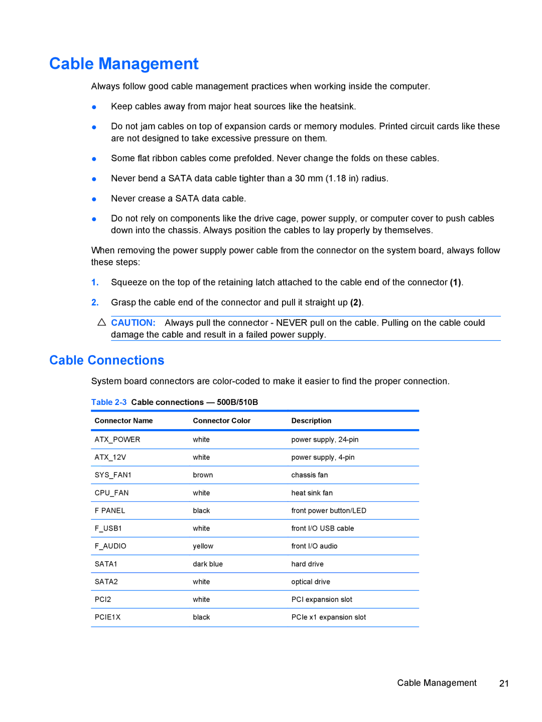 HP 500B VS695UT 515B, 500B VS695UT VS695UT#ABA manual Cable Management, Cable Connections, 3Cable connections 500B/510B 