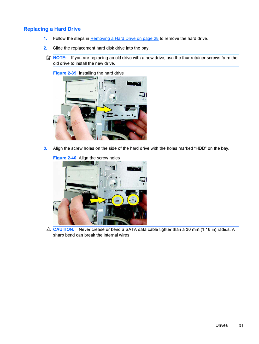 HP 500B VS695UT VS695UT#ABA, 500B VS695UT 505B, 500B VS695UT 515B manual Replacing a Hard Drive 