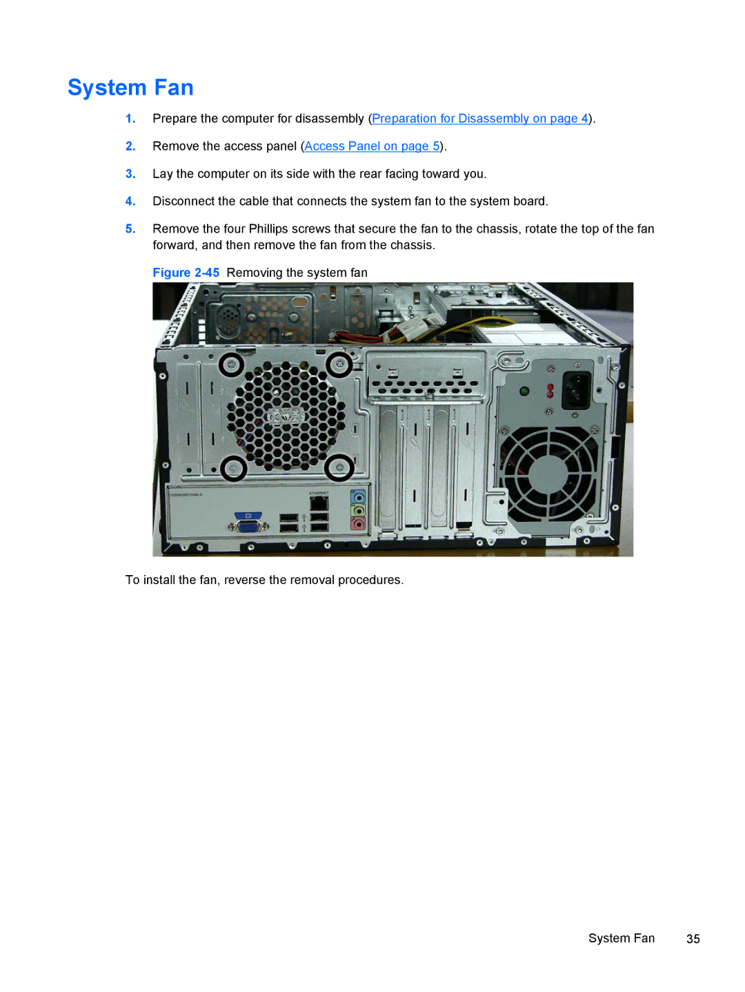 HP 500B VS695UT 505B, 500B VS695UT VS695UT#ABA, 500B VS695UT 515B manual System Fan 