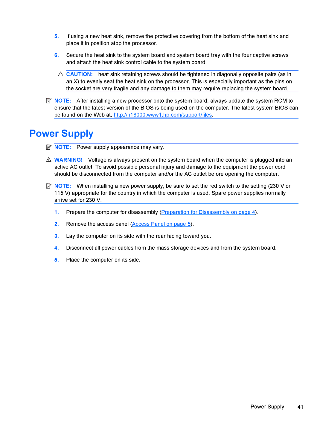 HP 500B VS695UT 505B, 500B VS695UT VS695UT#ABA, 500B VS695UT 515B manual Power Supply 