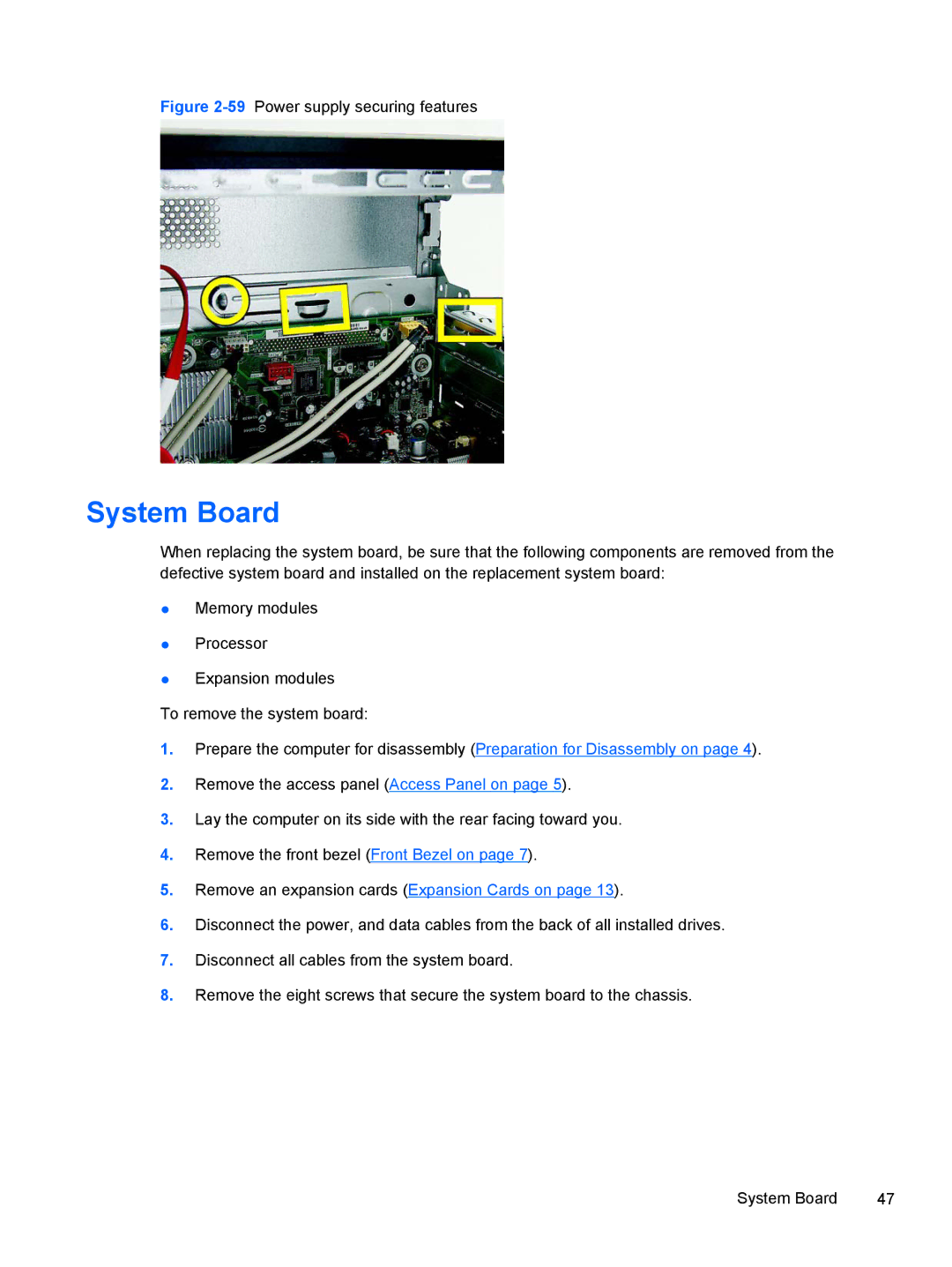 HP 500B VS695UT 505B, 500B VS695UT VS695UT#ABA, 500B VS695UT 515B manual System Board, 59Power supply securing features 