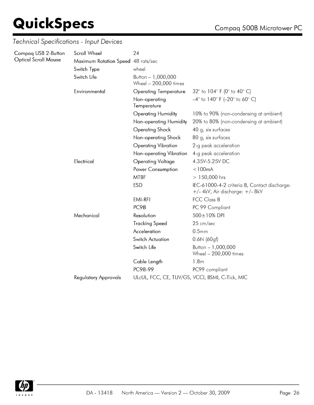 HP 500B VS875UT#ABA manual Mtbf, Emi-Rfi 