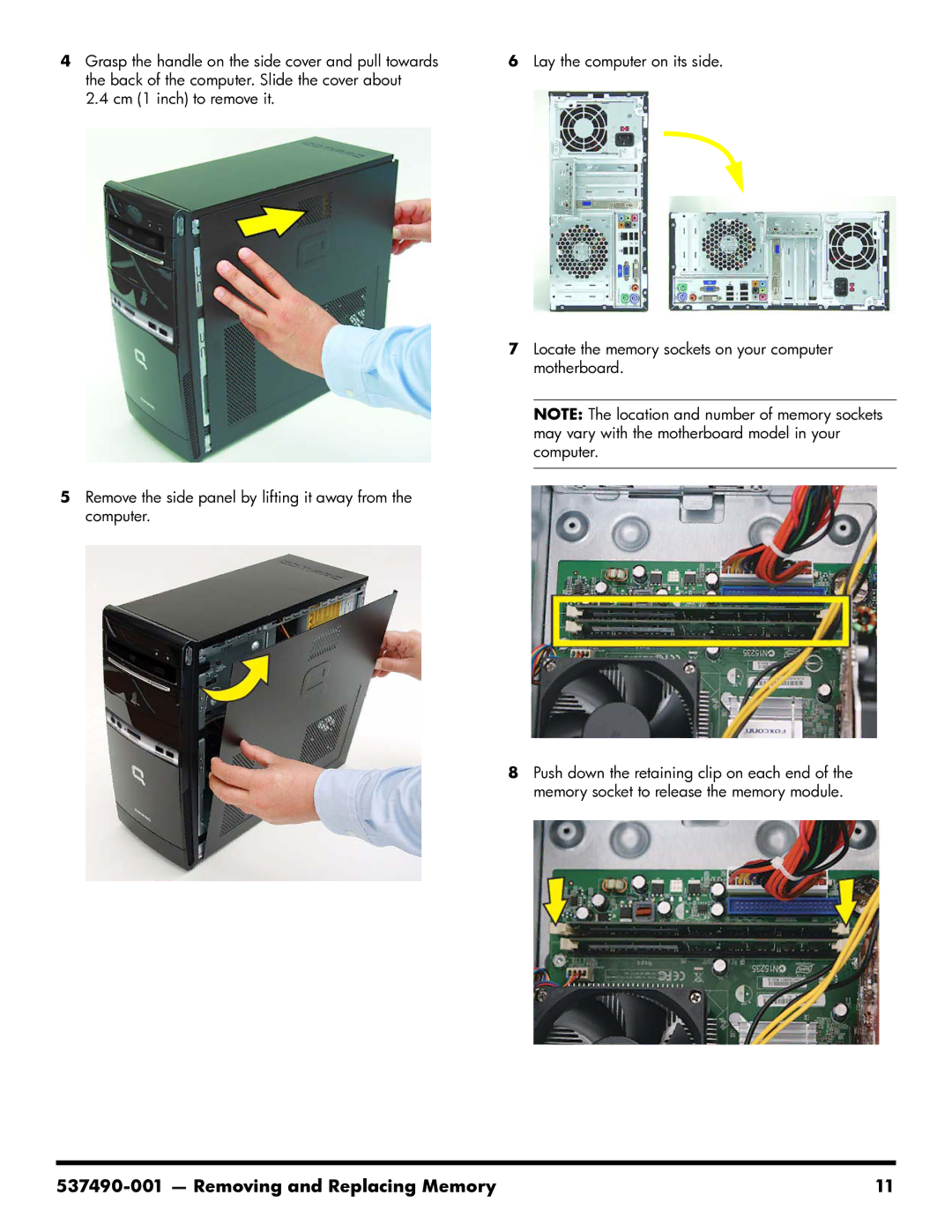 HP 500B manual Removing and Replacing Memory 