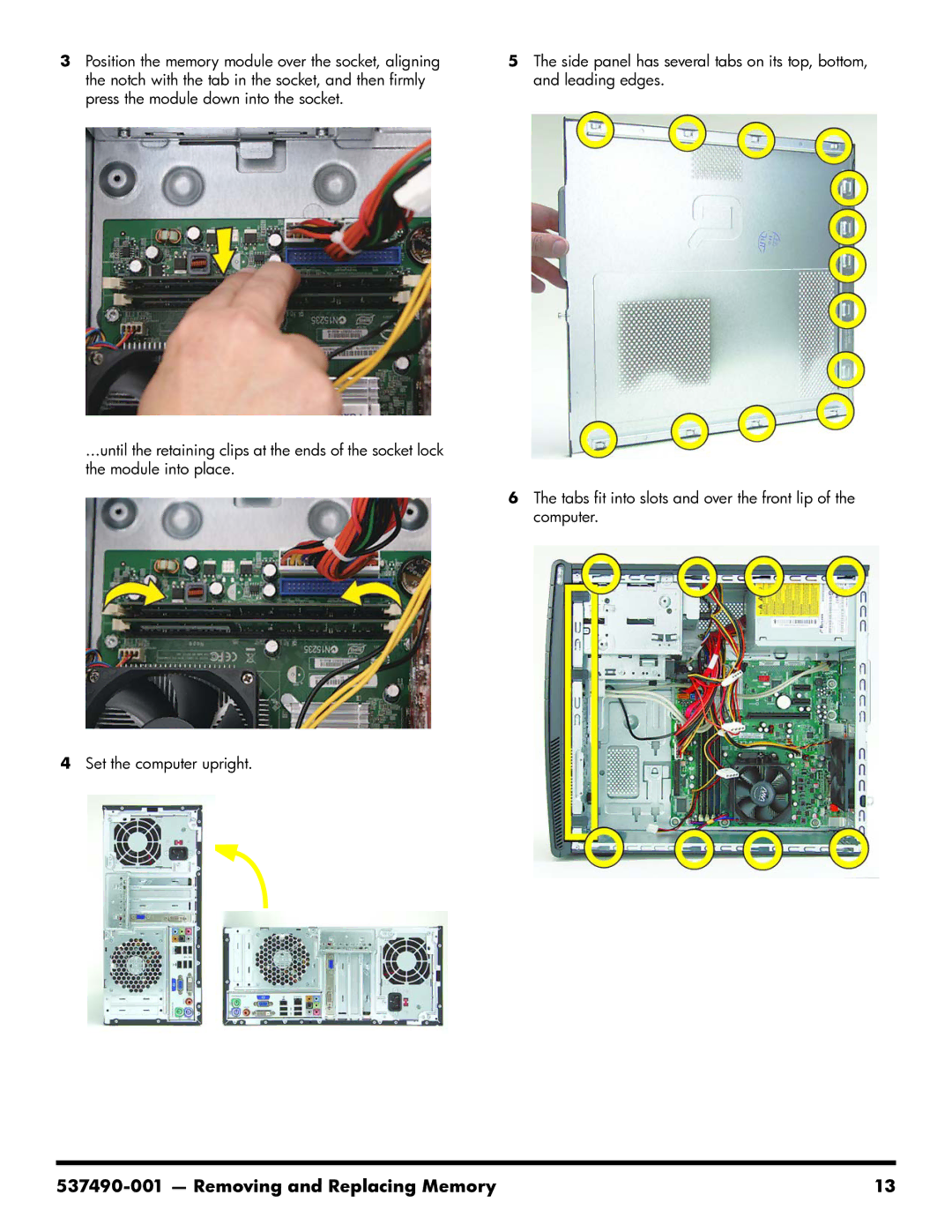 HP 500B manual Removing and Replacing Memory 