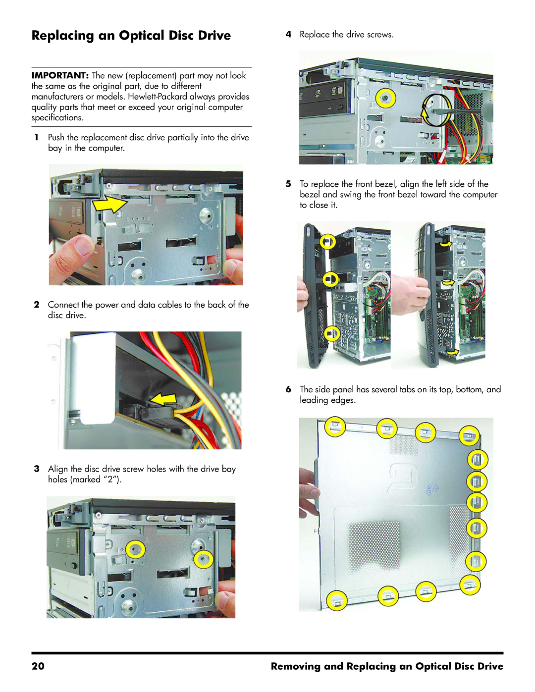 HP 500B manual Replacing an Optical Disc Drive 