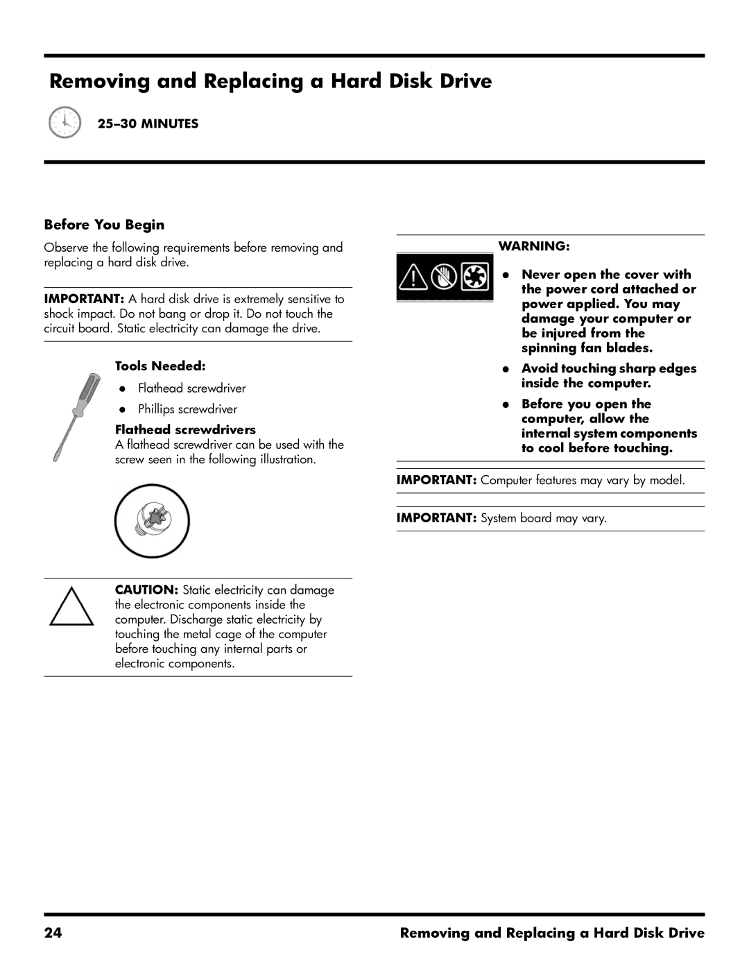 HP 500B manual Removing and Replacing a Hard Disk Drive 