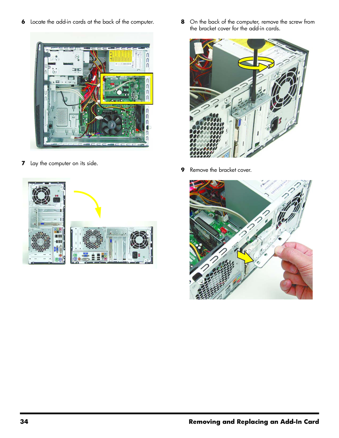 HP 500B manual Removing and Replacing an Add-In Card 