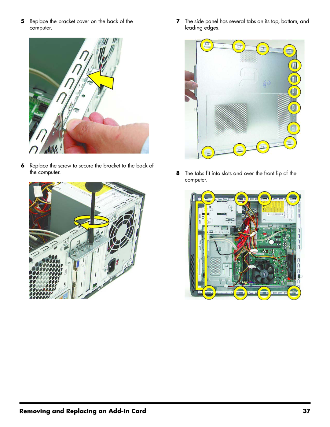 HP 500B manual Removing and Replacing an Add-In Card 