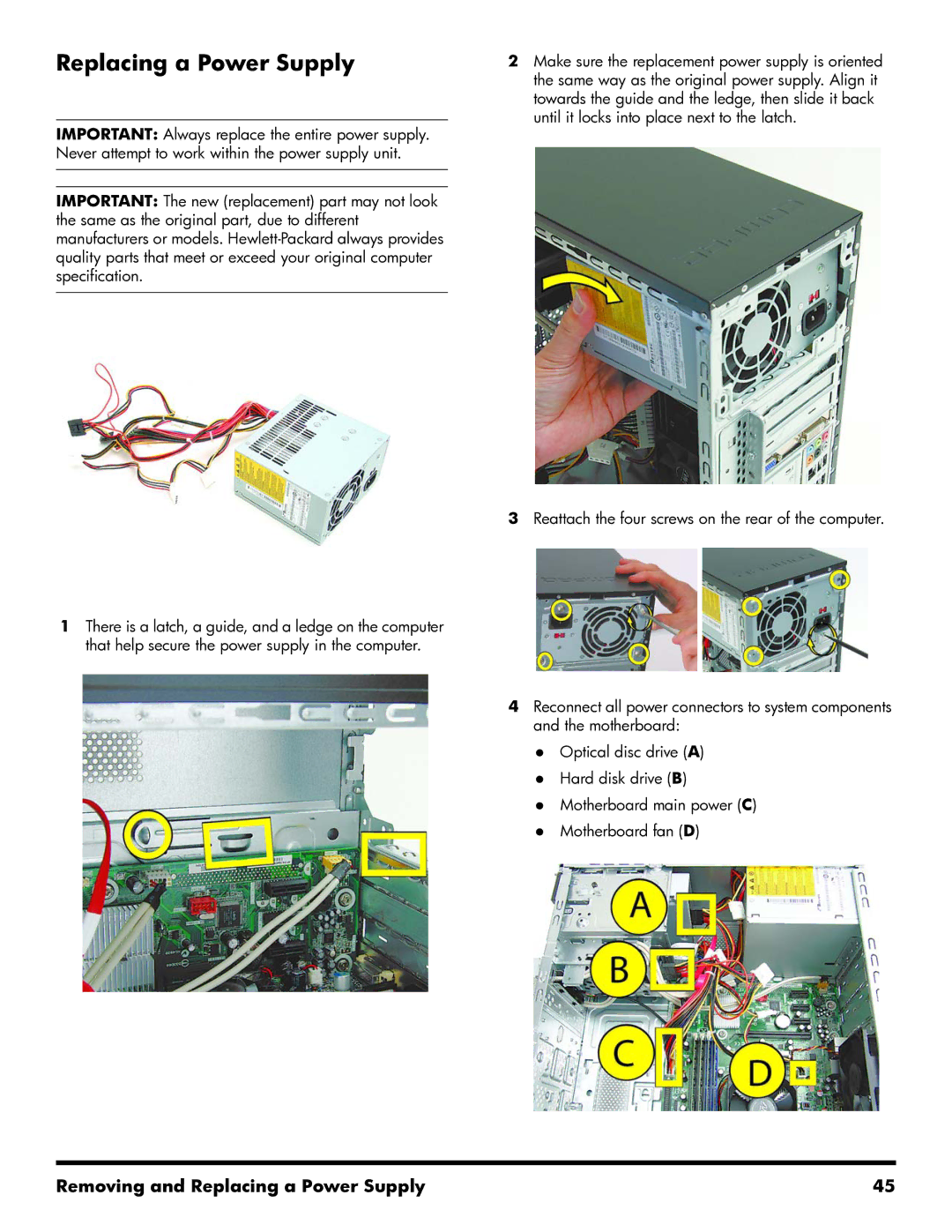 HP 500B manual Replacing a Power Supply 