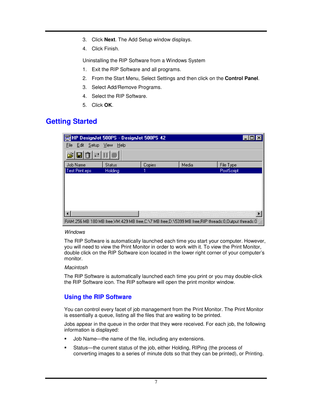 HP 500ps manual Getting Started, Using the RIP Software 