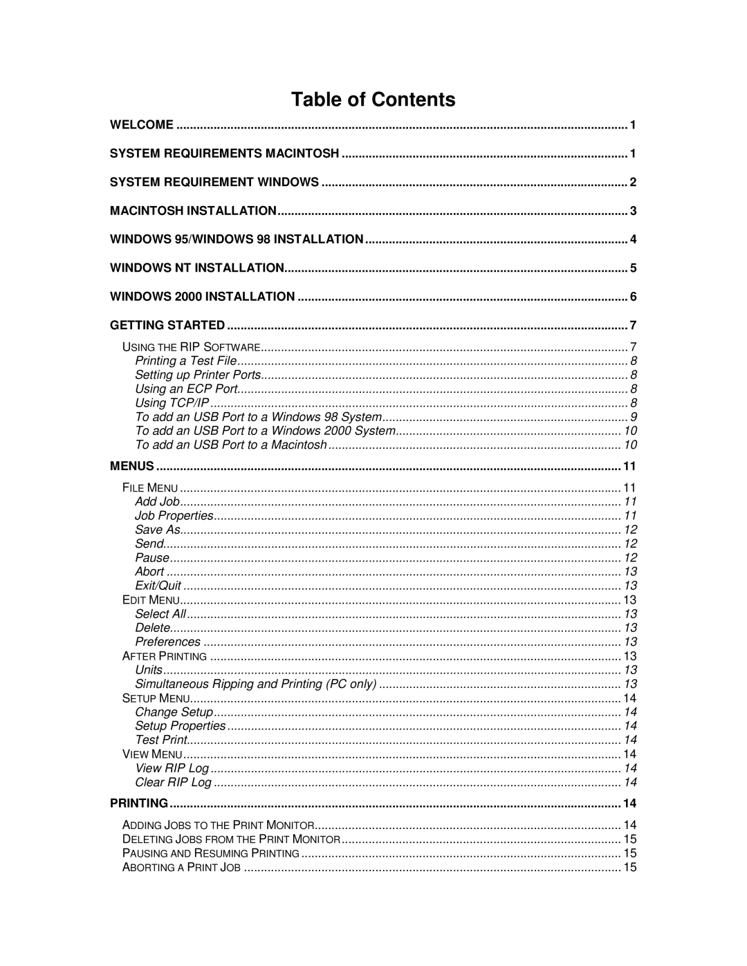 HP 500ps manual Table of Contents 