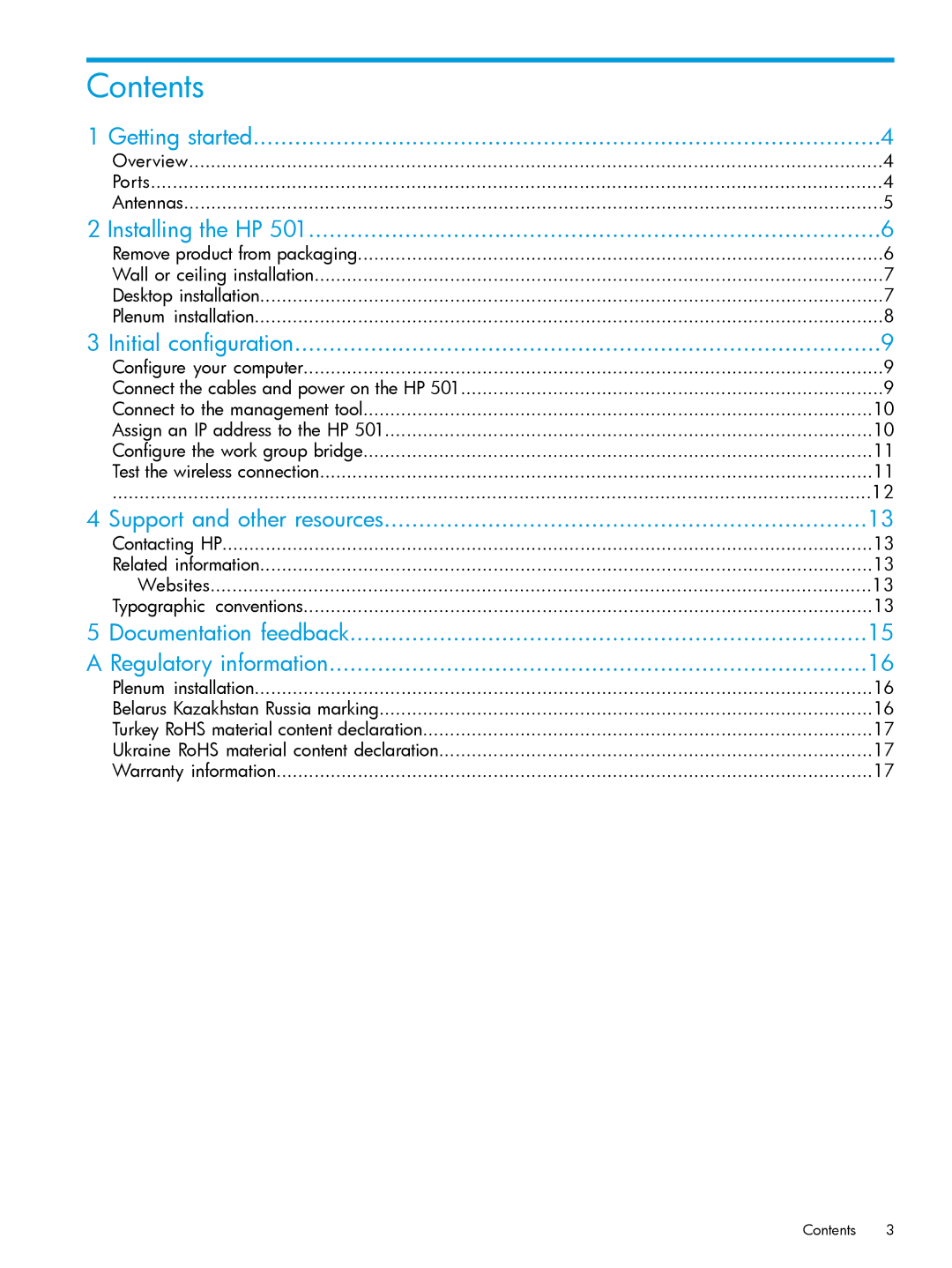 HP 501 Client Bridge manual Contents 