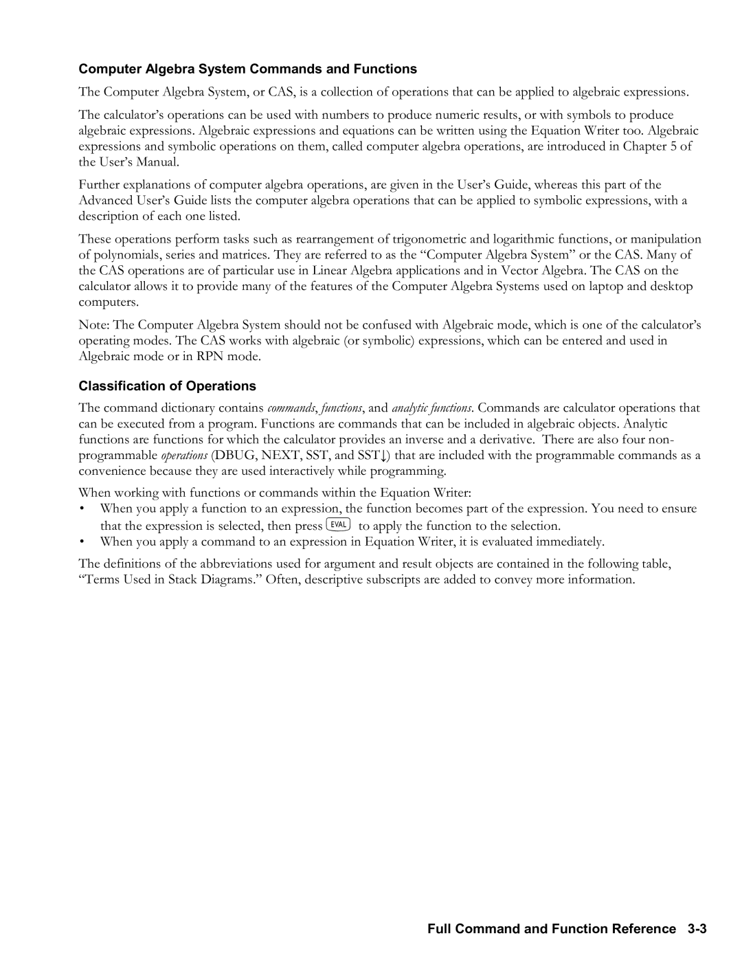 HP 48gII Graphing, 50g Graphing manual Computer Algebra System Commands and Functions, Classification of Operations 