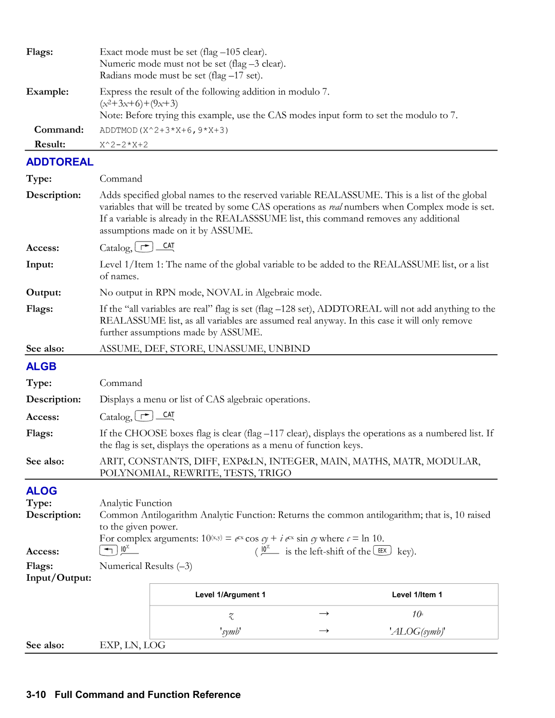 HP 50g Graphing, 48gII Graphing manual Addtoreal, Algb, Alog, 10z, Symb ALOGsymb 