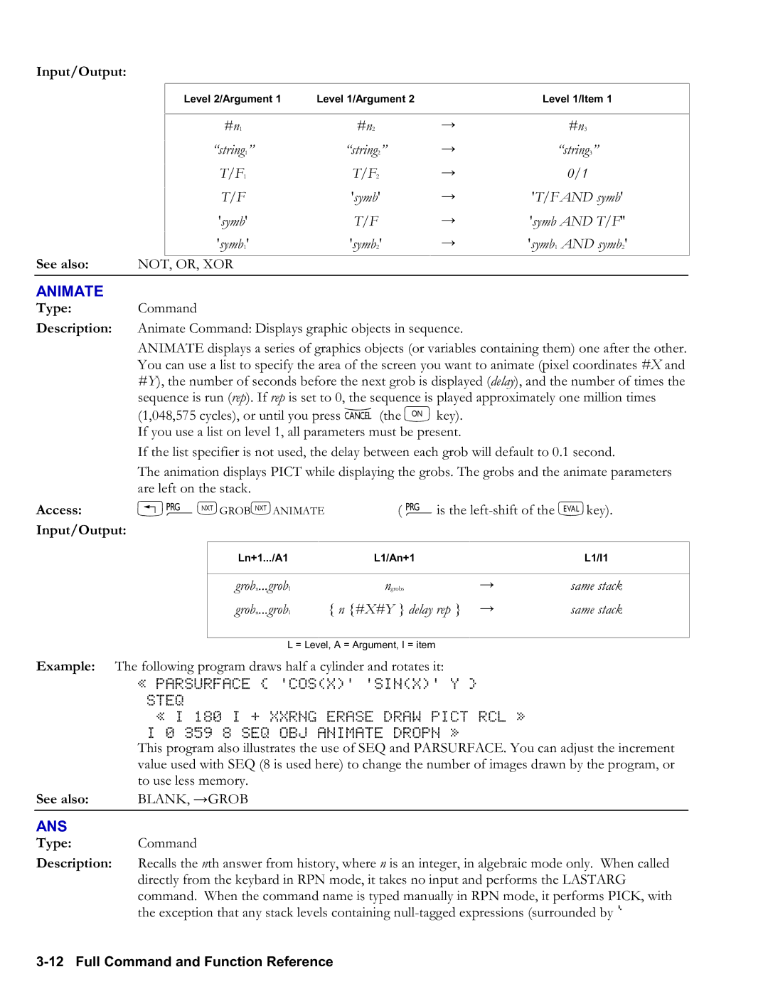 HP 50g Graphing, 48gII Graphing manual Animate, Ans 