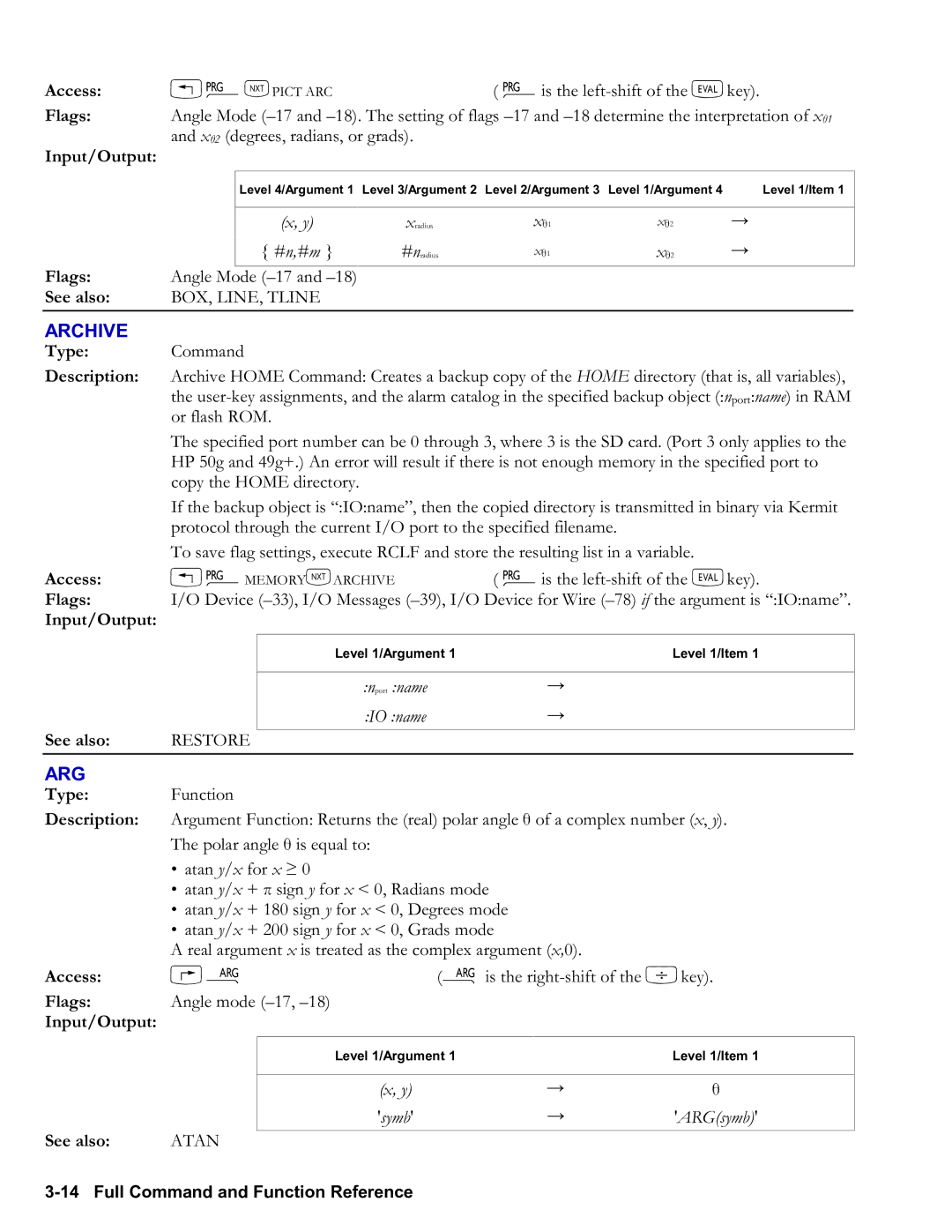 HP 50g Graphing, 48gII Graphing manual Archive, Arg 