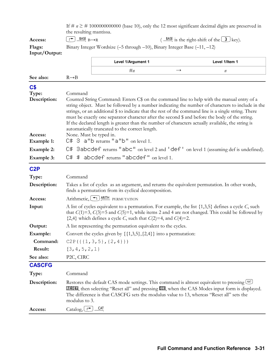 HP 48gII Graphing, 50g Graphing manual C2P, Cascfg, Access … Ã B → R 