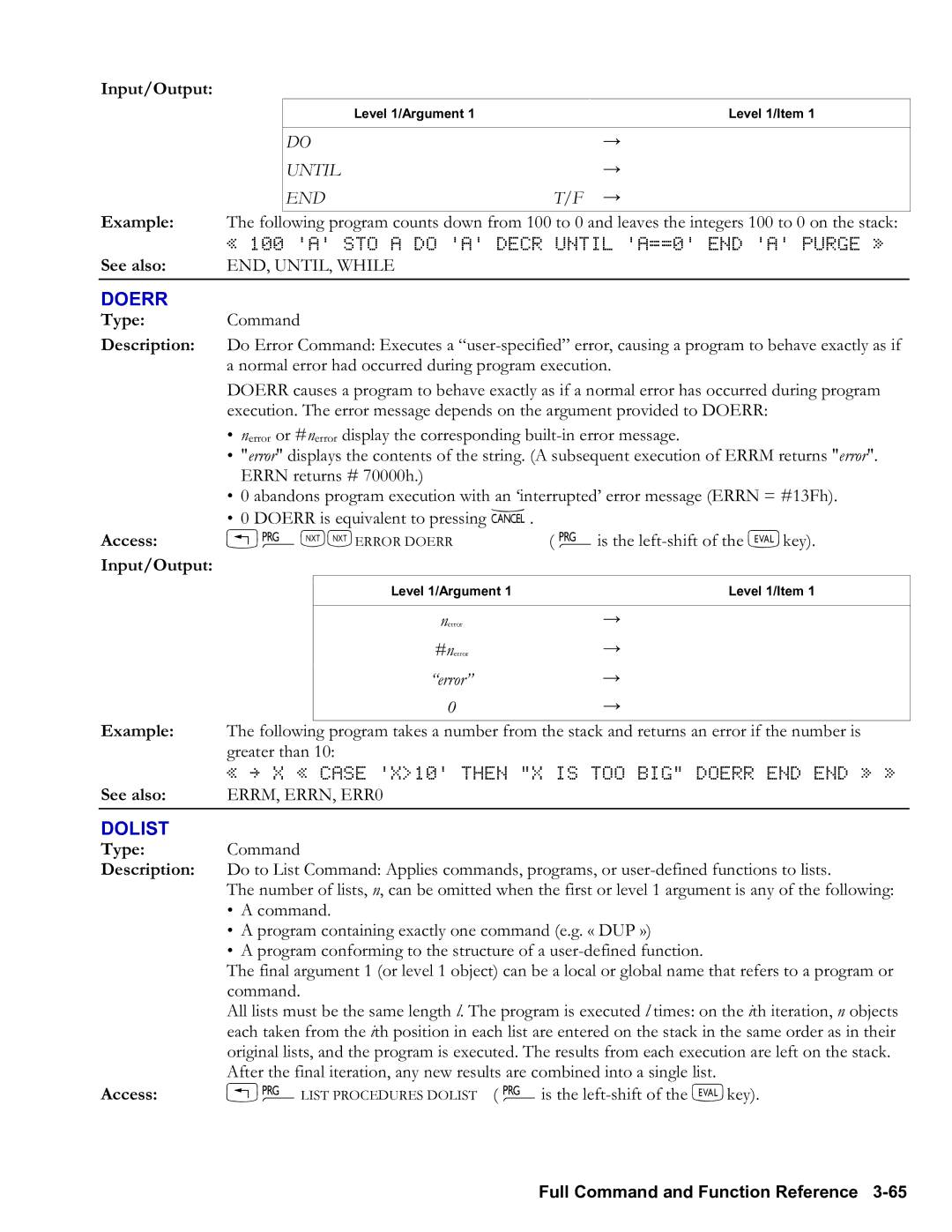 HP 48gII Graphing, 50g Graphing manual Doerr, Dolist, Error 