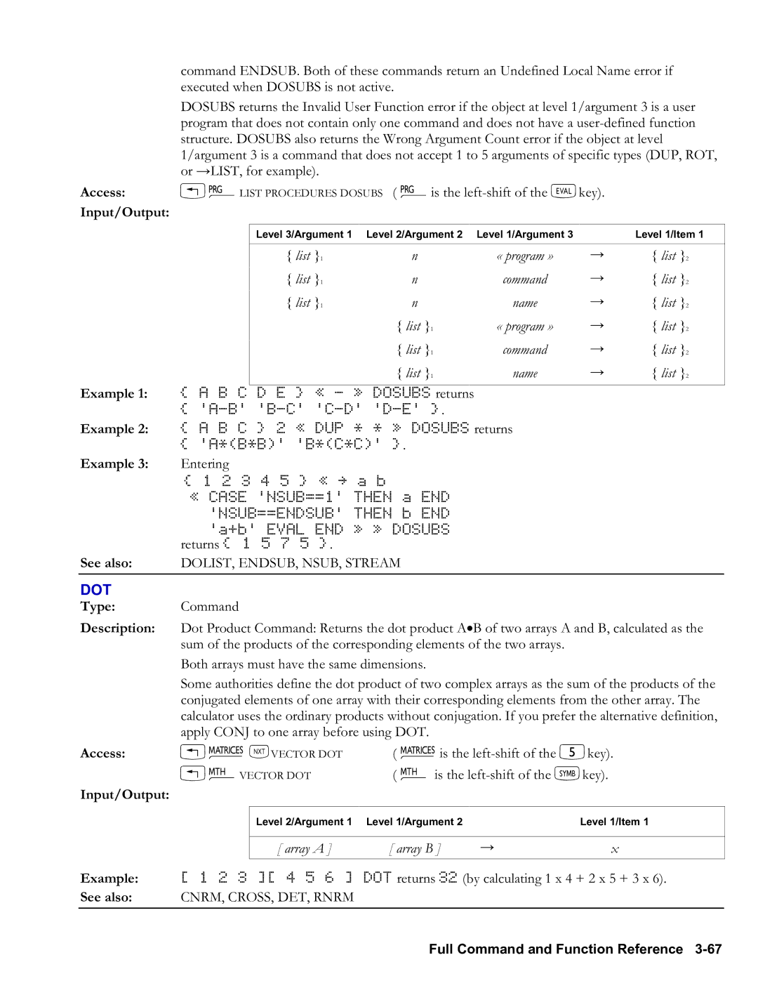 HP 48gII Graphing, 50g Graphing Dot, List « program » Command Name, DOLIST, ENDSUB, NSUB, Stream, CNRM, CROSS, DET, Rnrm 