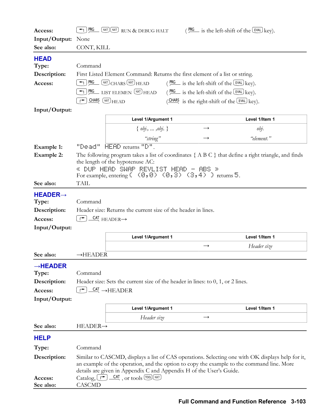 HP 48gII Graphing, 50g Graphing manual Header→, →Header, Help 