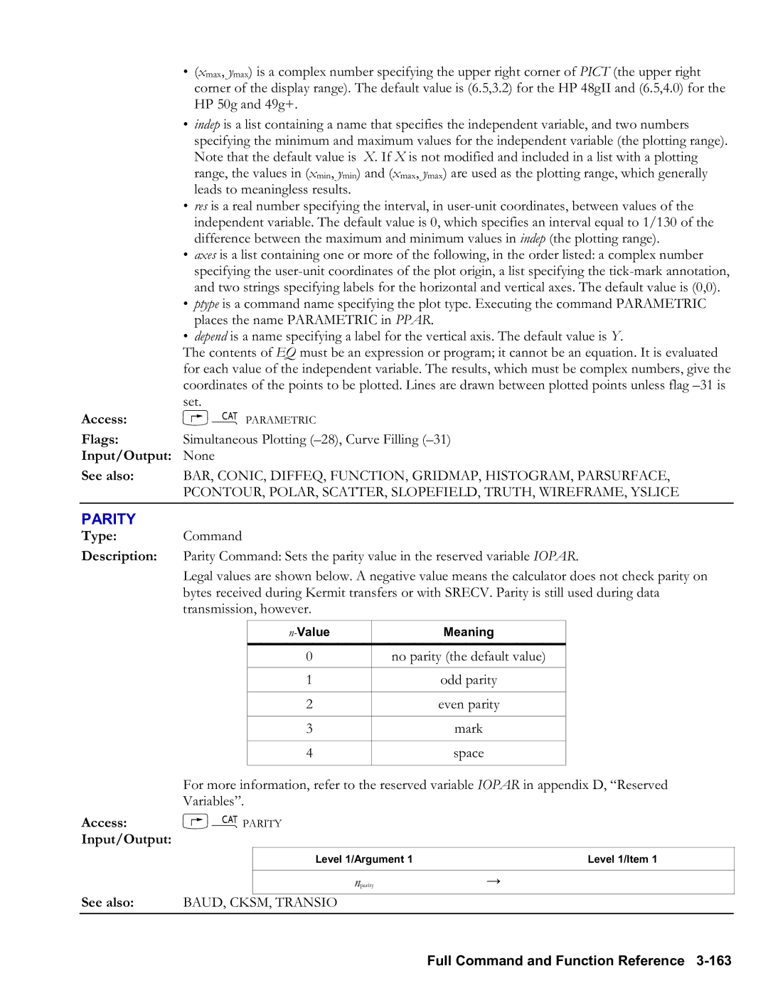 HP 48gII Graphing, 50g Graphing manual Parity, Access …µPARITY Input/Output 