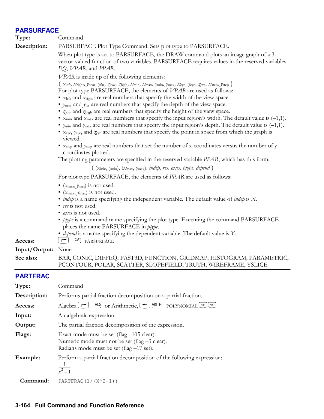 HP 50g Graphing, 48gII Graphing manual Parsurface, Partfrac 