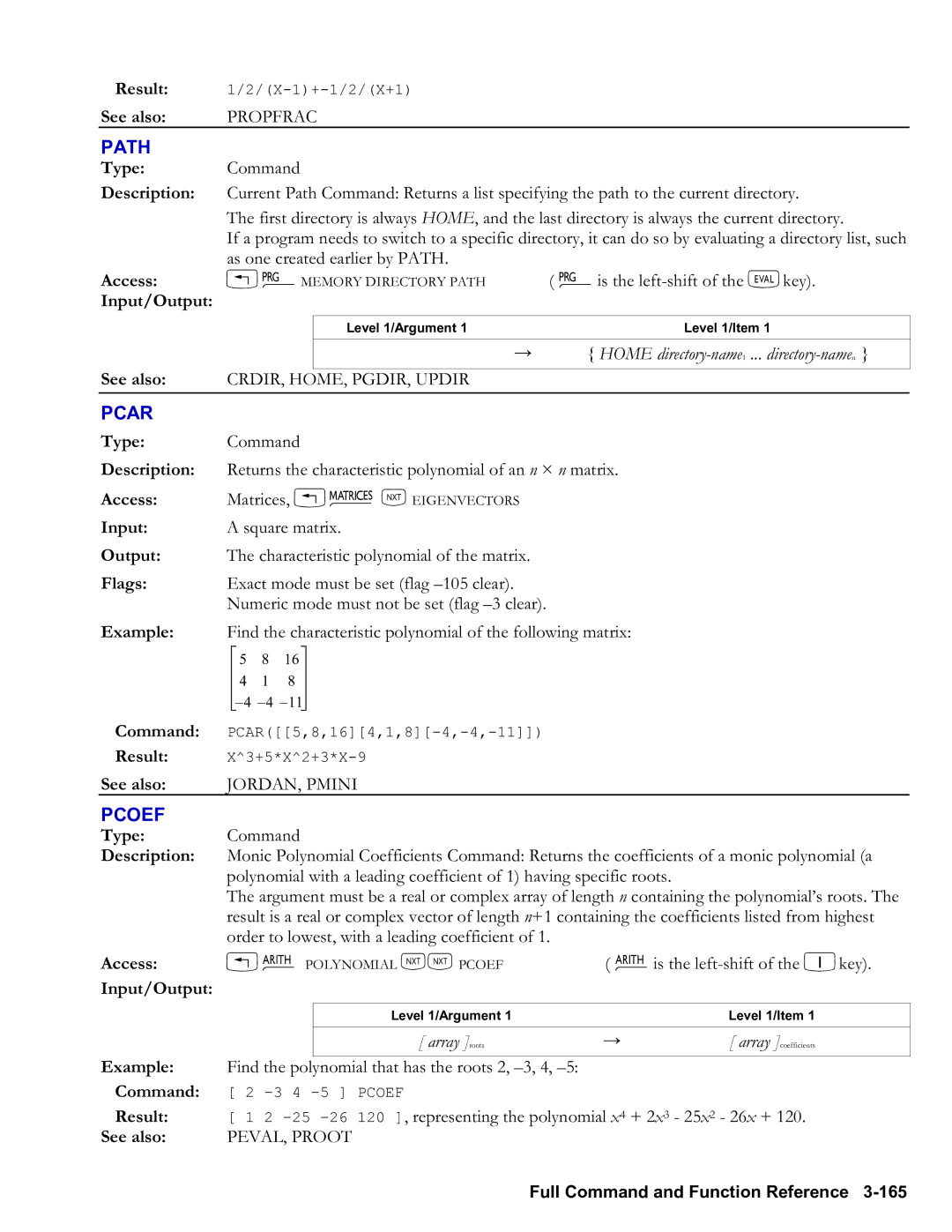 HP 48gII Graphing, 50g Graphing manual Path, Pcar, Pcoef, Home directoryname 1 ... directoryname n 