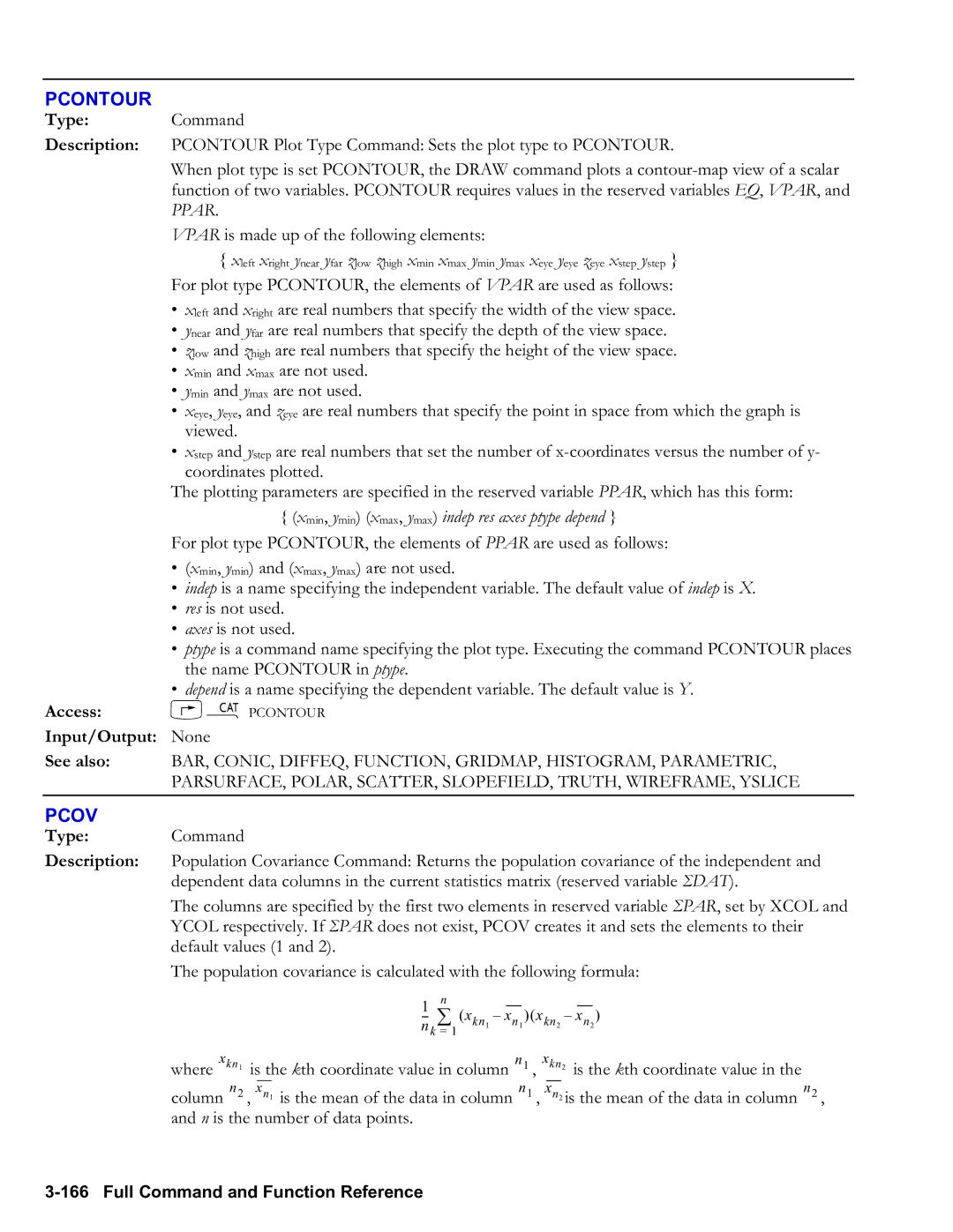 HP 50g Graphing, 48gII Graphing manual Pcontour, Pcov, Access …µPCONTOUR Input/Output None 