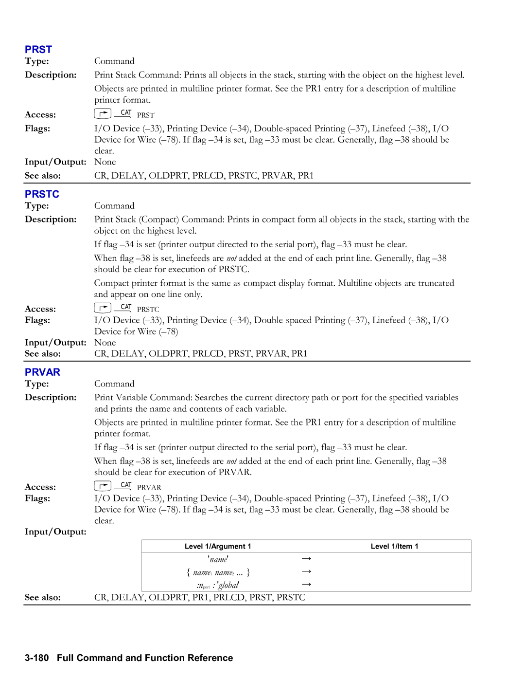 HP 50g Graphing, 48gII Graphing manual Prstc, Prvar, Name Name1 name2 Nport global 