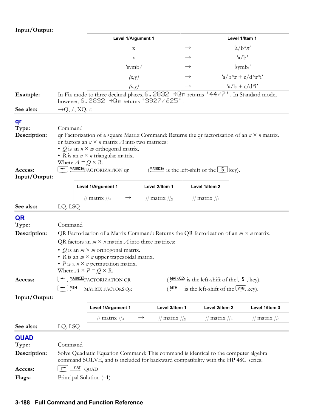 HP 50g Graphing, 48gII Graphing manual Quad, ̟ + c/ d* ̟, Lq, Lsq 