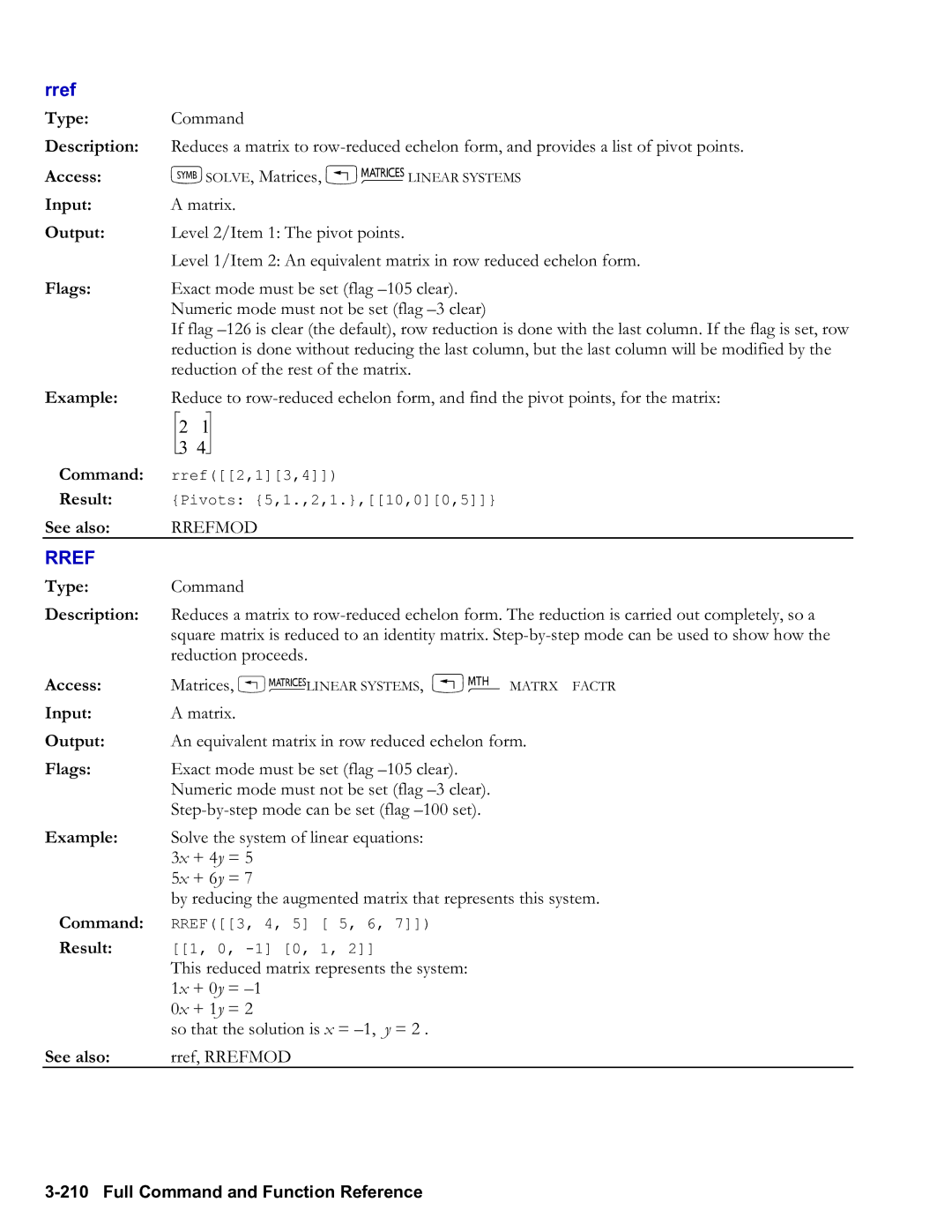 HP 50g Graphing, 48gII Graphing manual Rref 