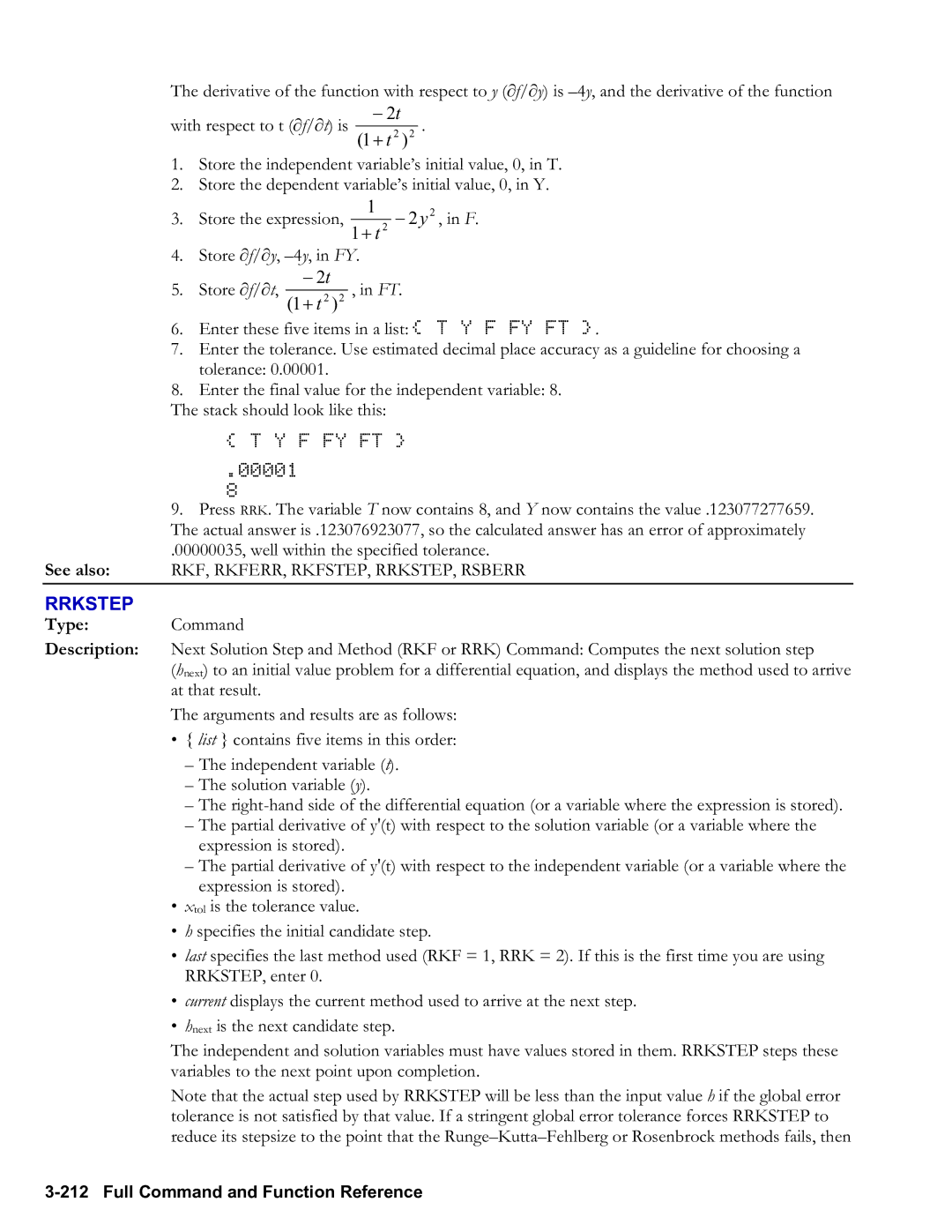 HP 50g Graphing, 48gII Graphing manual 2 t + t 2, Rrkstep 