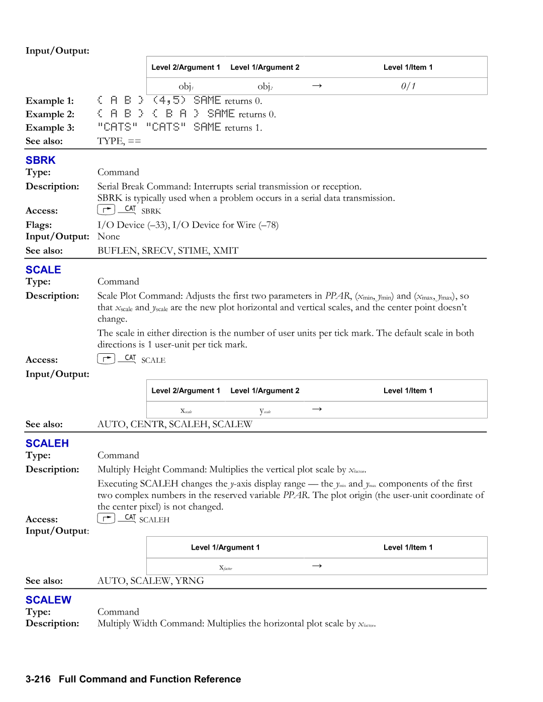 HP 50g Graphing, 48gII Graphing manual Sbrk, Scaleh, Scalew, Access …µSCALEH Input/Output 