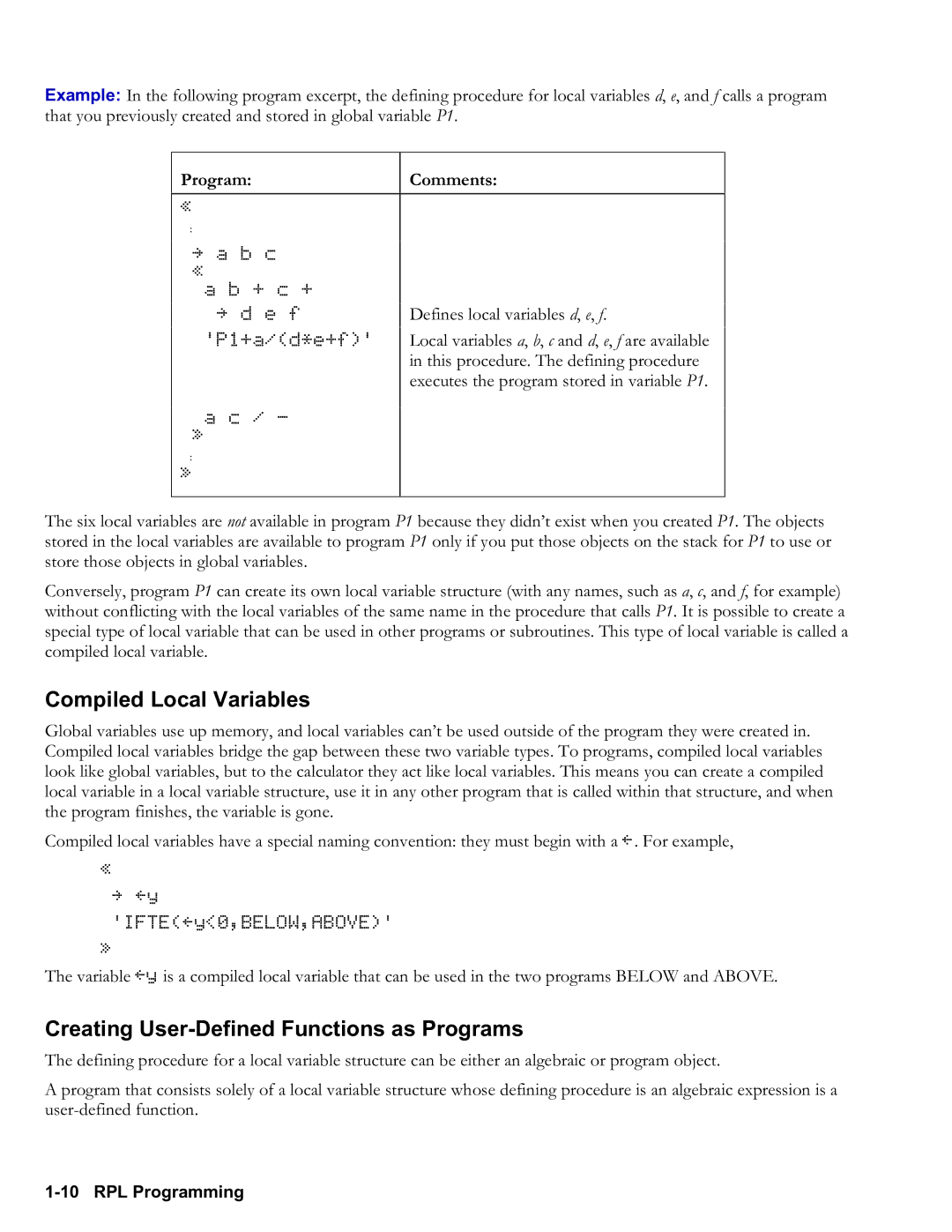 HP 50g Graphing, 48gII Graphing manual Compiled Local Variables, Creating UserDefined Functions as Programs 