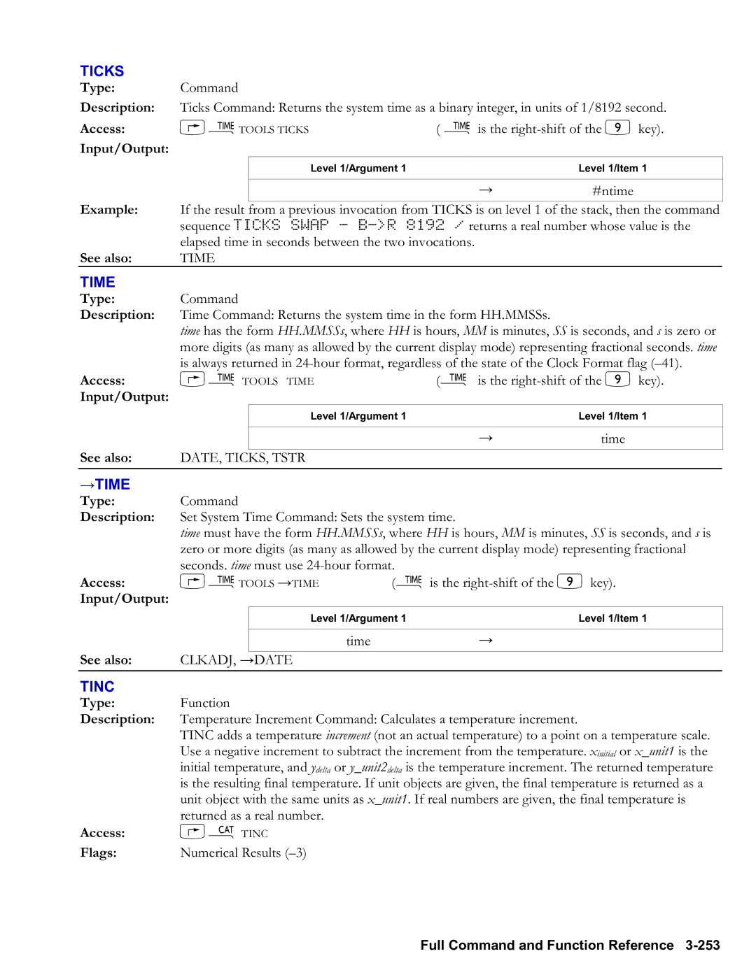 HP 48gII Graphing, 50g Graphing manual Ticks, →Time, Tinc 