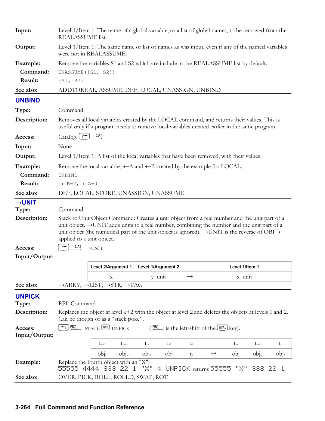 HP 50g Graphing, 48gII Graphing manual Unbind, →Unit, Unpick 