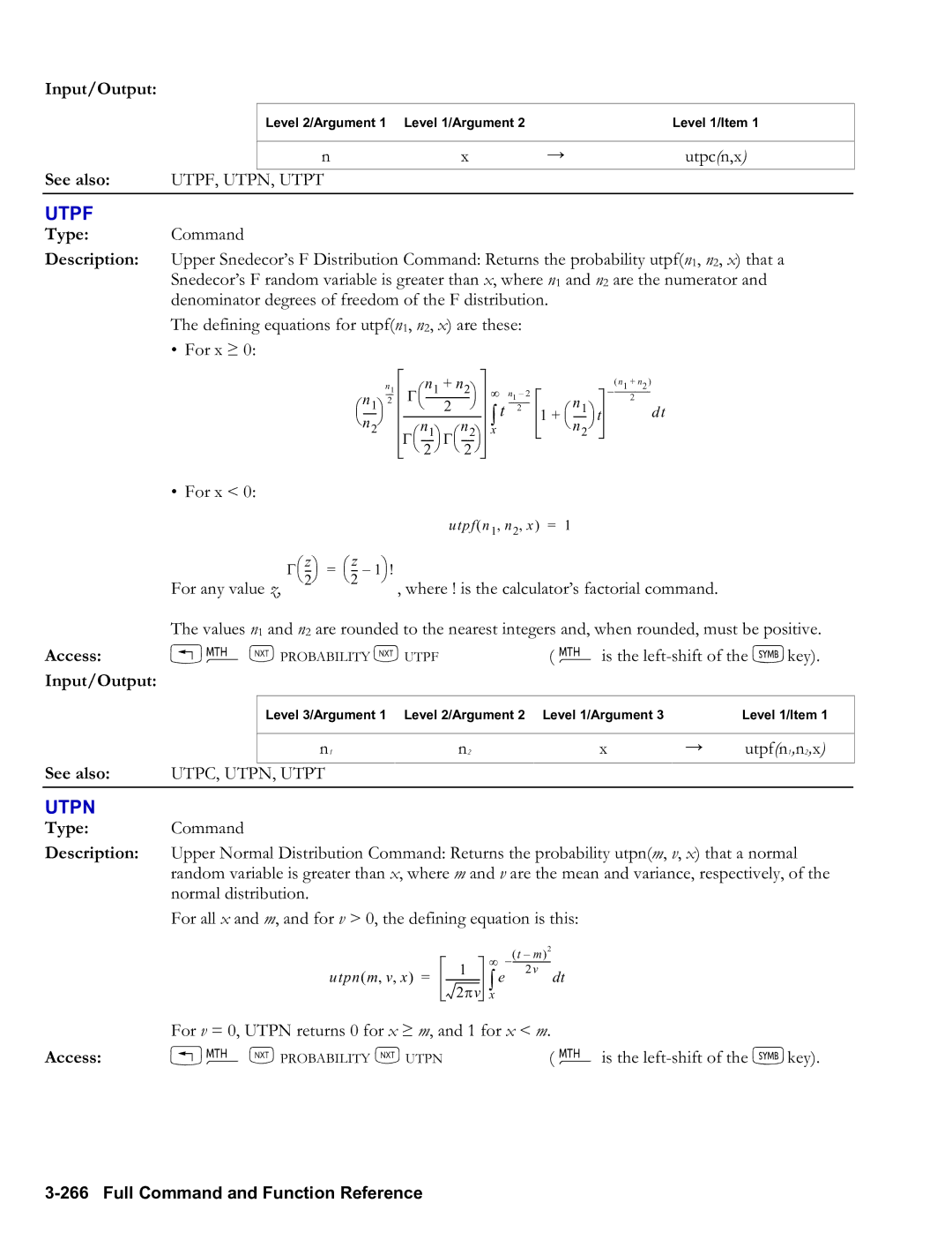 HP 50g Graphing, 48gII Graphing manual Utpf, Utpn, UTPF, UTPN, Utpt, UTPC, UTPN, Utpt 