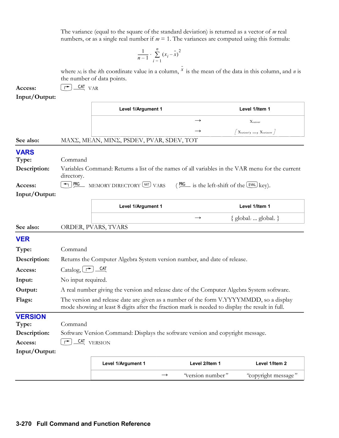 HP 50g Graphing, 48gII Graphing manual Vars, Version, Access …µVERSION Input/Output 