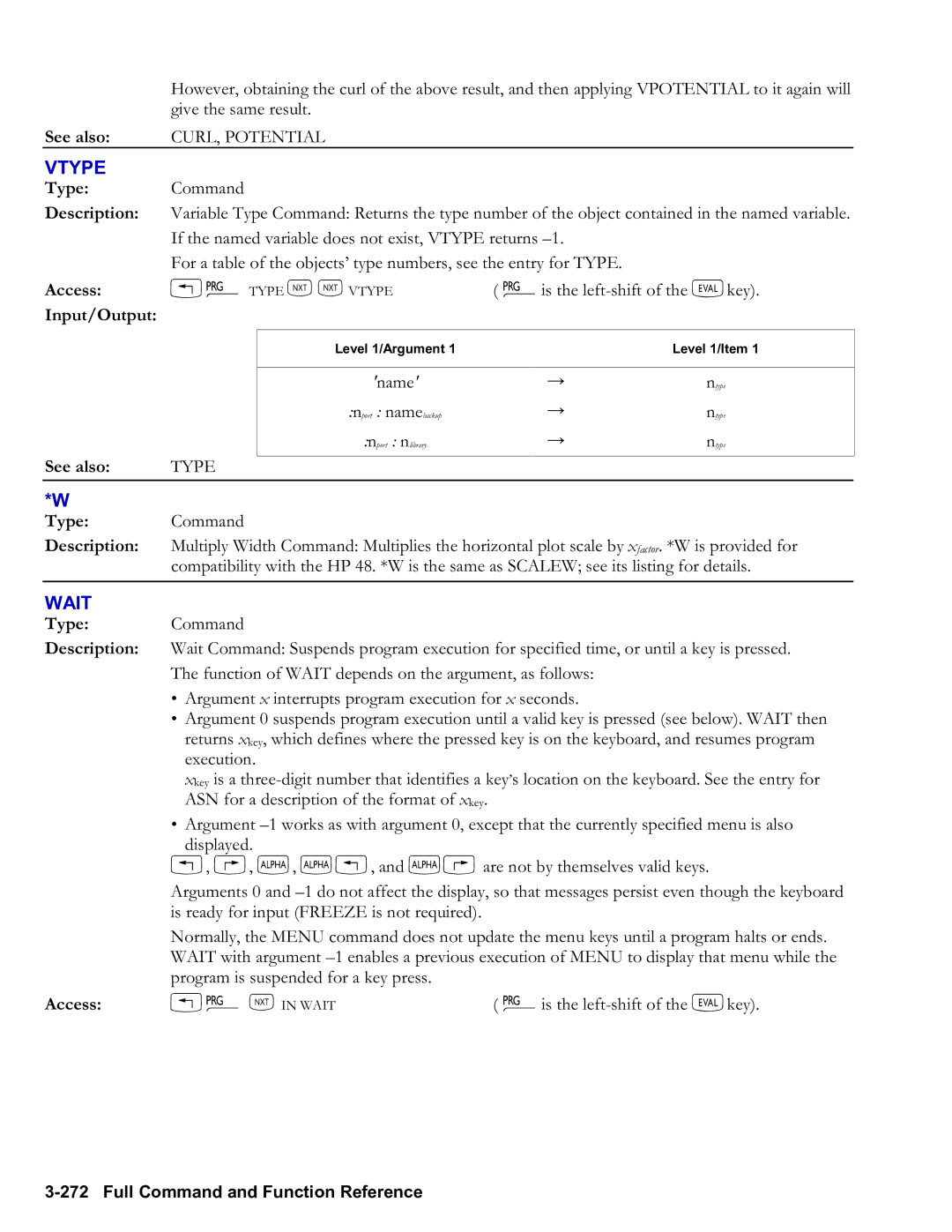 HP 50g Graphing, 48gII Graphing manual Vtype, Access ! L in Wait Is the leftshift of the Nkey 