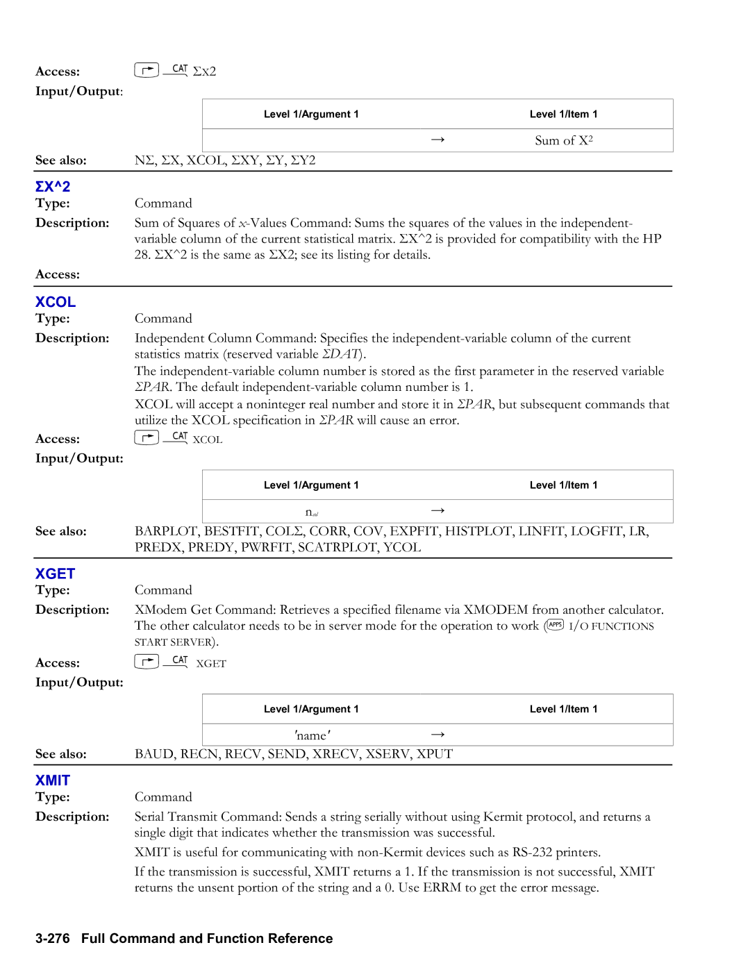 HP 50g Graphing, 48gII Graphing manual ΣX2, Xcol, Xget, Xmit 