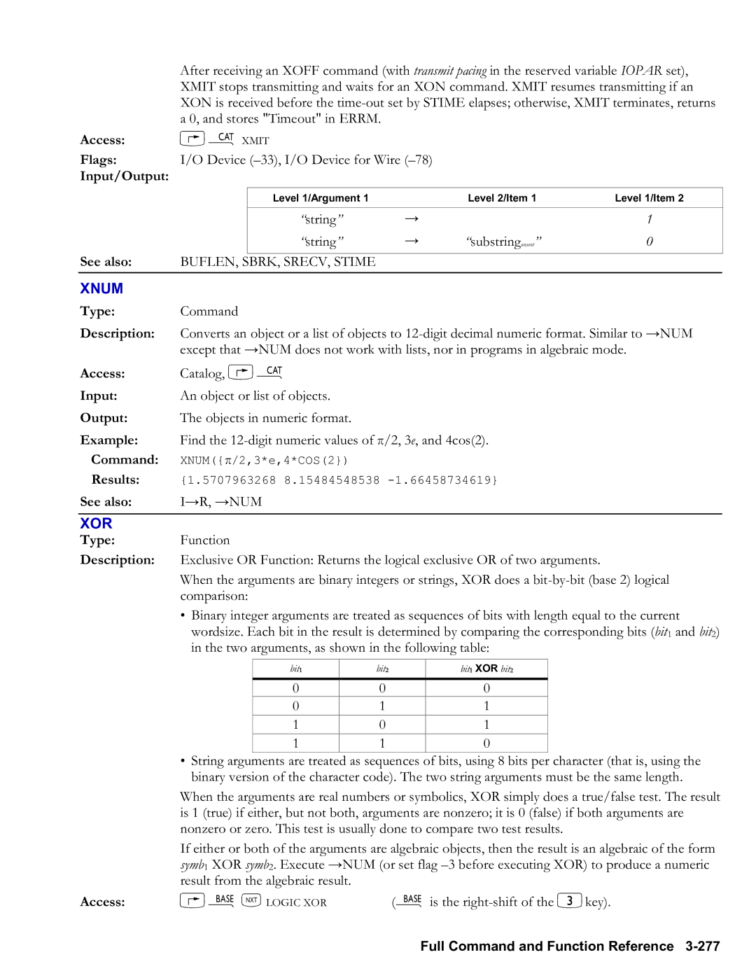 HP 48gII Graphing, 50g Graphing manual Xnum, Xor, Access …µXMIT 